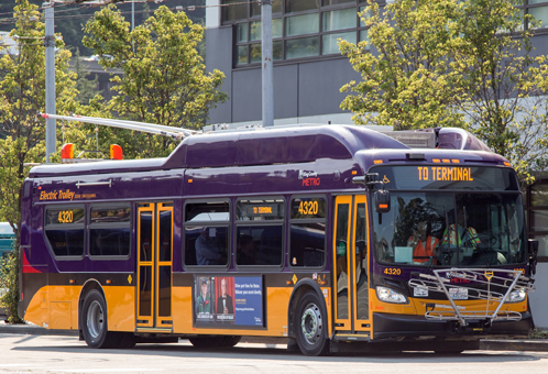 Electric trolley on a Seattle city street - King County