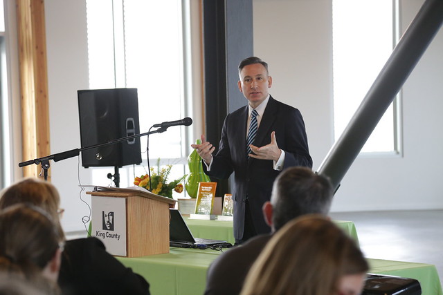 King County Executive Dow Constantine delivering speech at Sustainable Cities Roundtable 2014