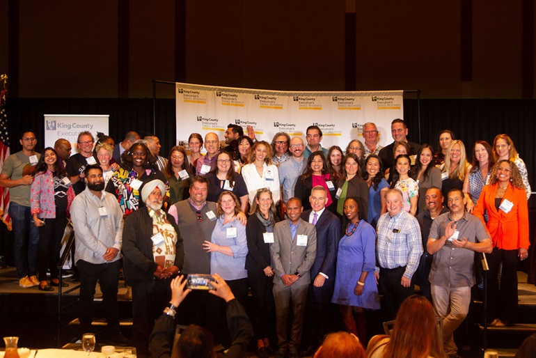 Executive Dow Constantine with the nominees and winners of the 2024 Executive’s Small Business Awards. Photo courtesy of King County FBOD.