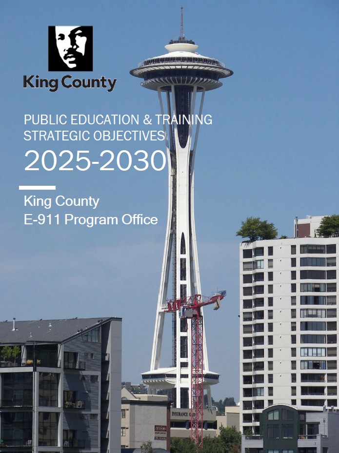 Cover image featuring the Space Needle with text for King County Public Education & Training Strategic Objectives 2025–2030.