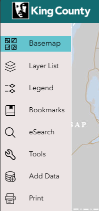 iMap sidebar with a list of features