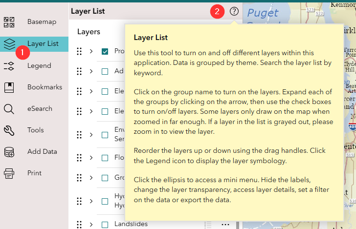 A tooltip for the Layer List showing more information about the feature