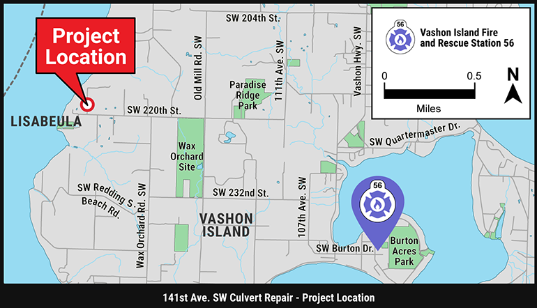 141st Avenue SW culvert replacement project location map.