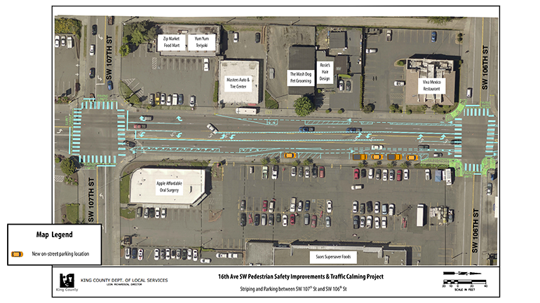 Map Detailing striping and parking between SW 107th and SW 106th St