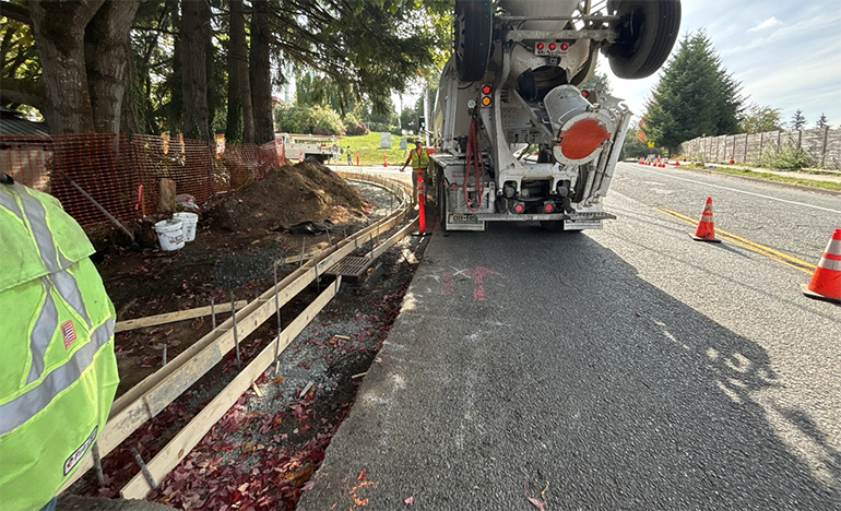 Cement truck along rode under construction