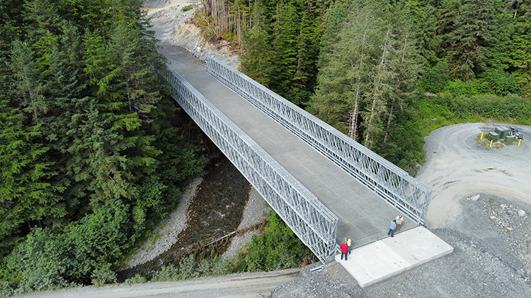 Temporary bridge over a creek in Cordova Alaska