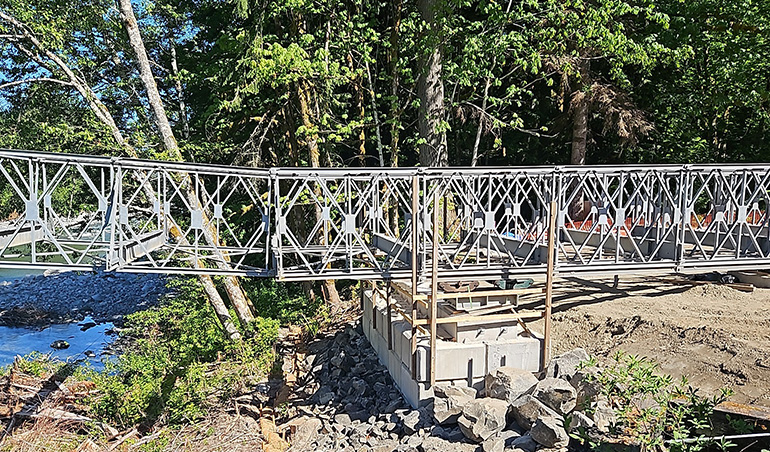 Temporary bridge nose being installed