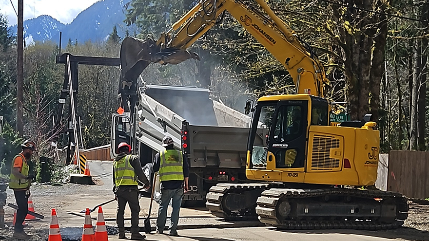 Crews at work relocating utilities.