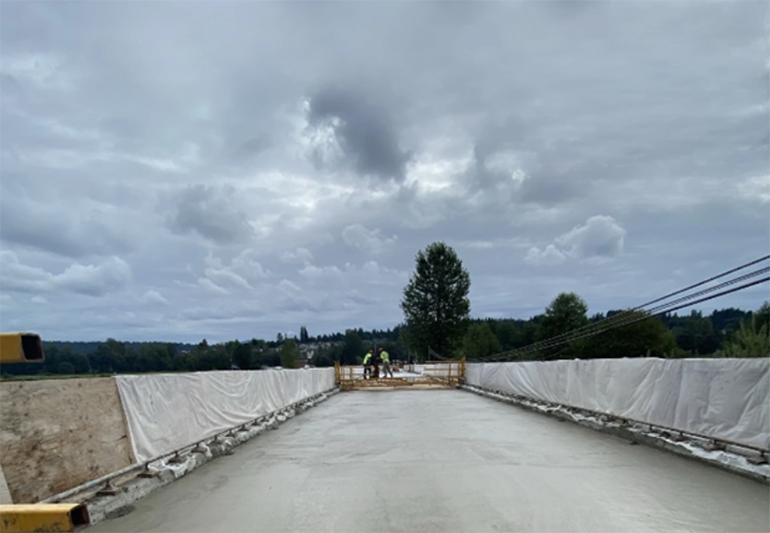 Bridge deck after overlay pour.