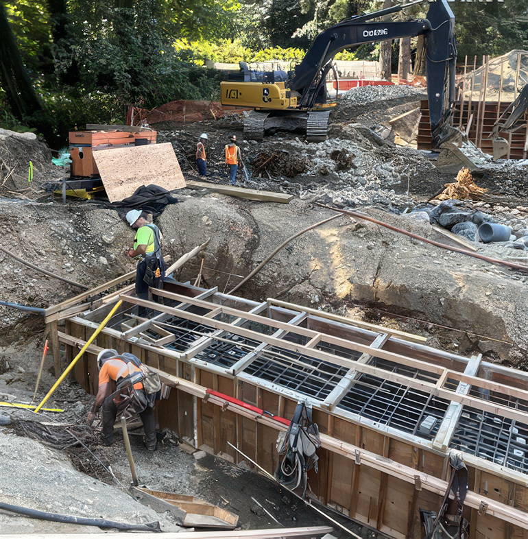 Workers working on shaft cap