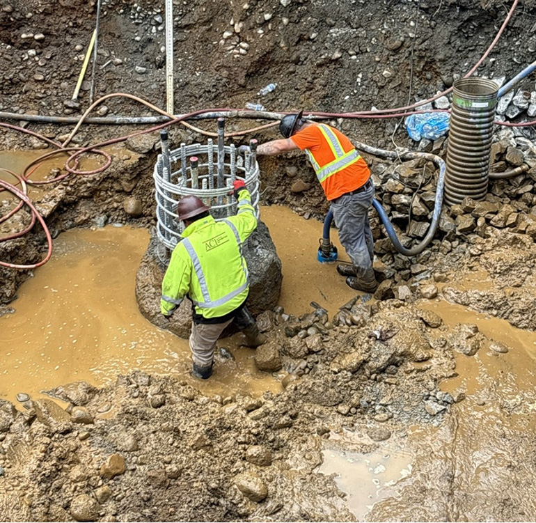 Workers using sump pump