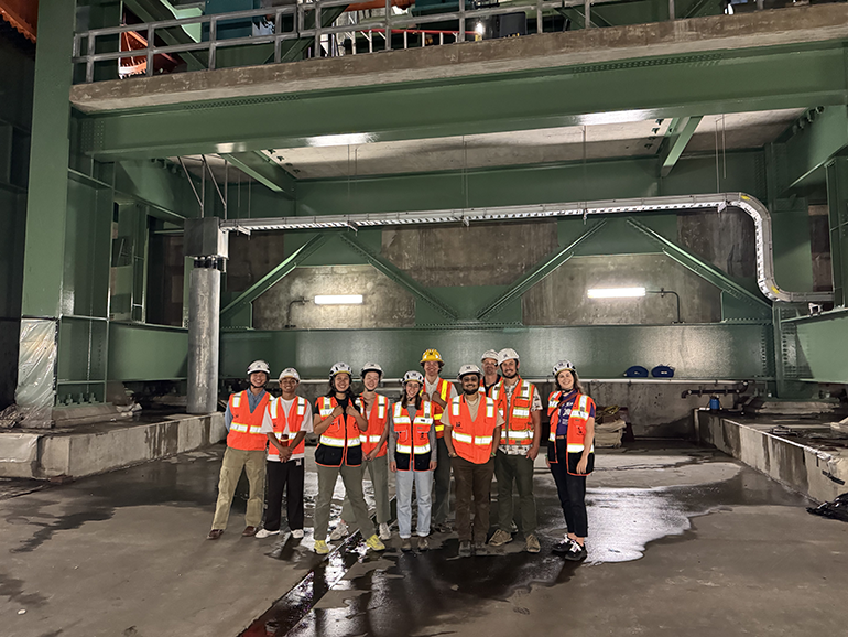 Touring the bridge's interior.