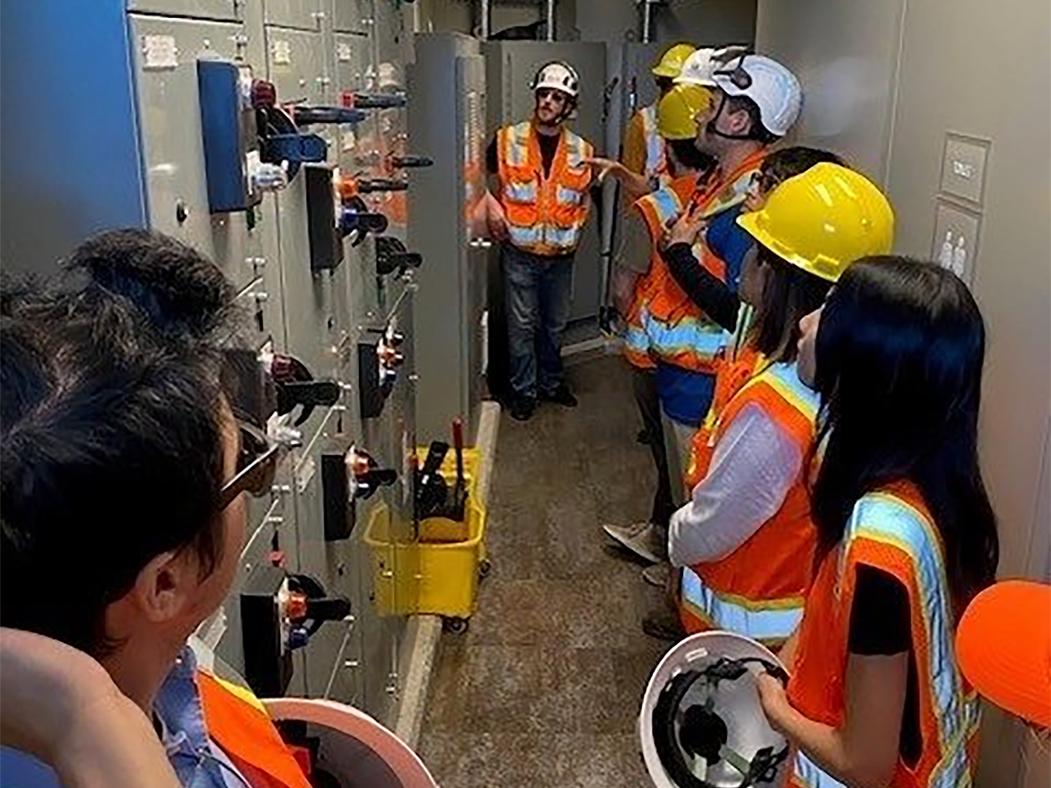 Interns in the machine room at the South Park Bridge.