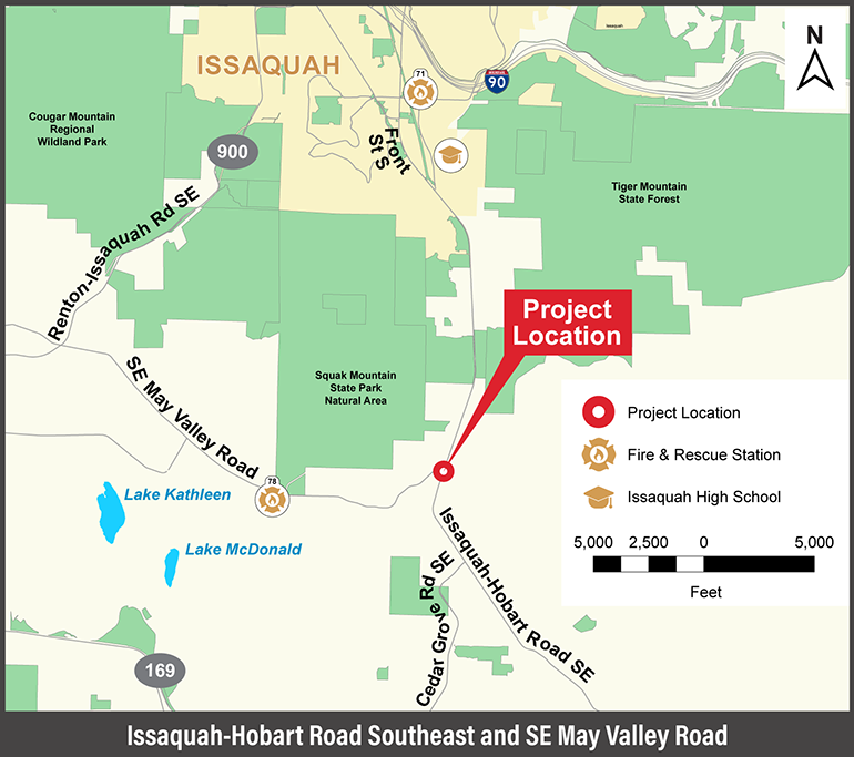 Graphic of project location at Issaquah-Hobart Road SE and SE May Valley Road intersection 