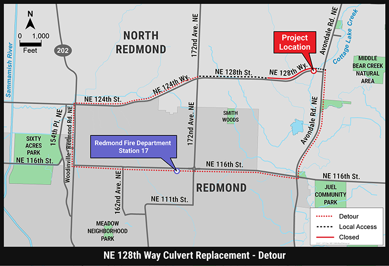 Map graphic of detour route