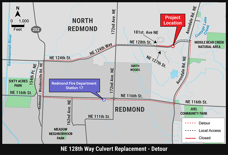 Map graphic of detour route