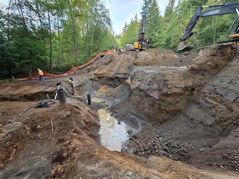 Water pooled in excavation site