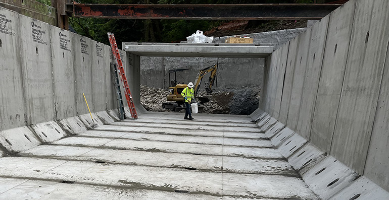 The walls and floor of the new box culvert are in place. 