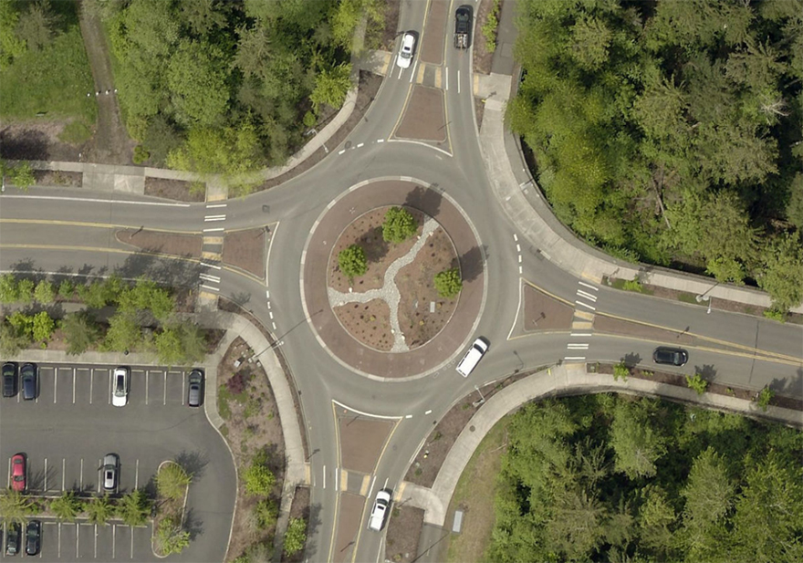 Example roundabout at Redmond Ridge Road NE and NE Cedar Park Crest Drive.