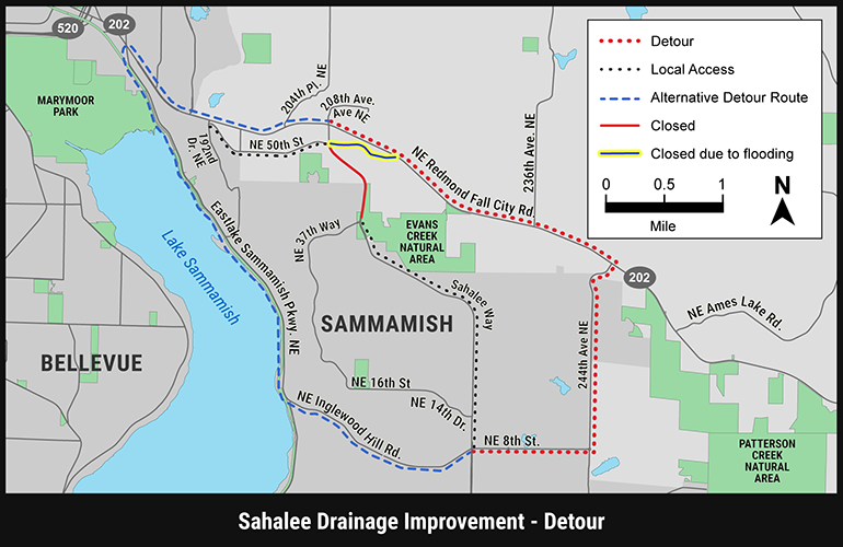 Map of project location detour in Sahalee