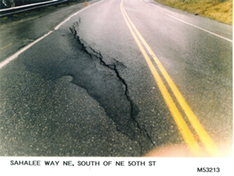Sunken and cracked concrete on NE Sahalee Way.