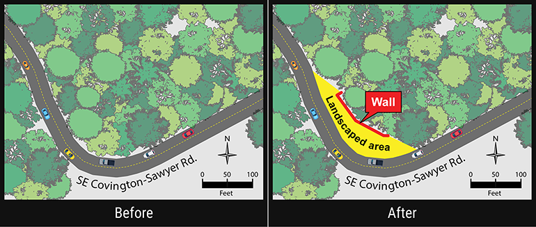Graphic displaying are where landscape and wall changes are happening for this project