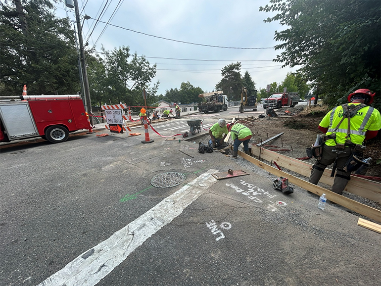 Crew members working in intersection