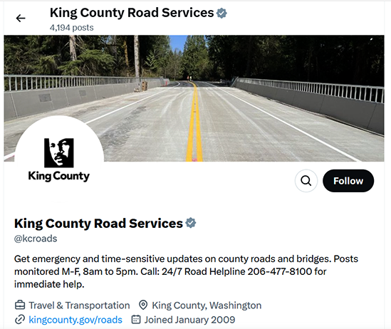 Screenshot of the Road Services Division's X site.