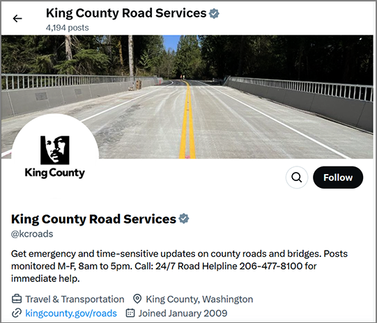 Screenshot of the Road Services Division's X site.