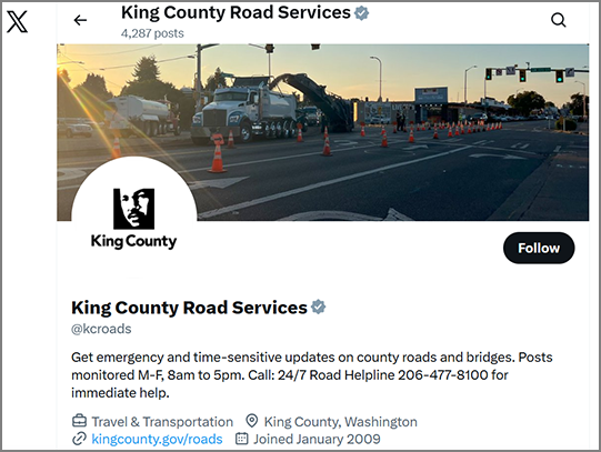 Screenshot of the Road Services Division's X site.