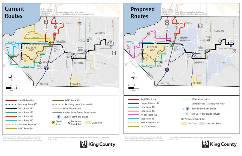Side-by-side comparison of the current and proposed south area maps