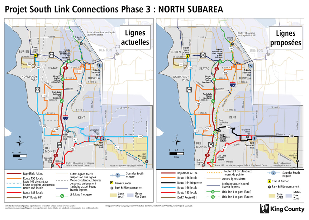 Comparaison côte à côte des cartes de la zone nord actuelle et proposée.