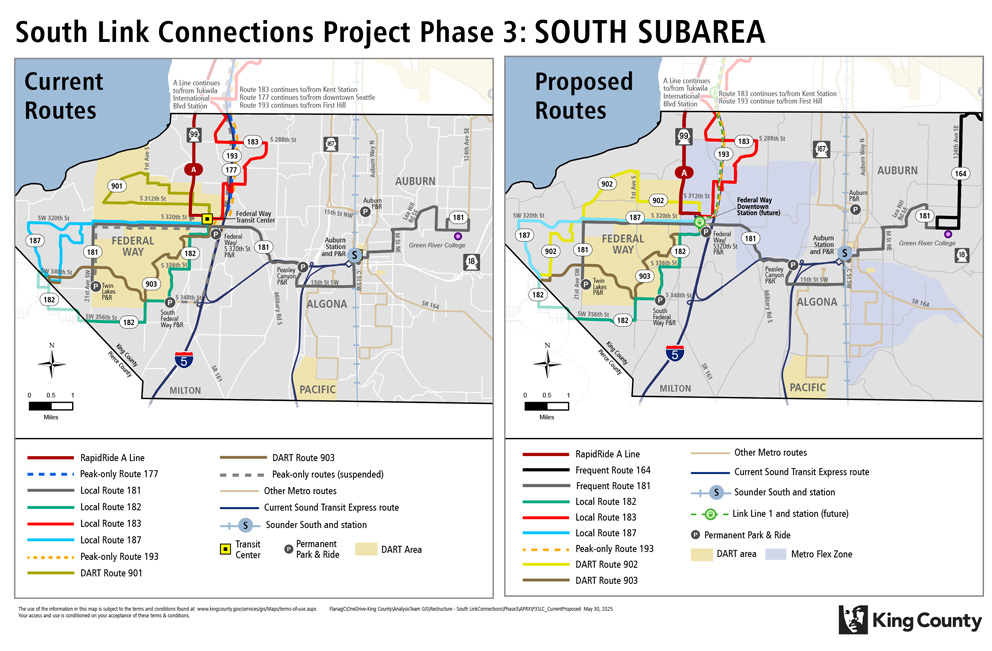 Side-by-side comparison of the current and proposed south area maps
