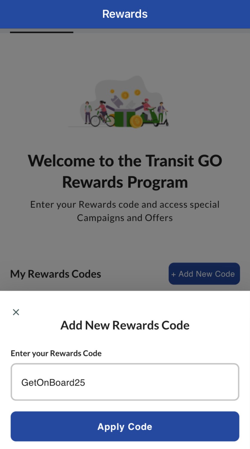 A phone showing the Transit GO Rewards promotion