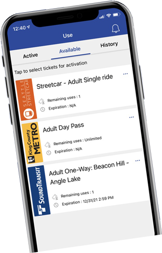 Activate your rewards from the Use section of the Transit GO Ticket app.