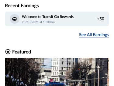 Transit GO Ticket app rewards screen