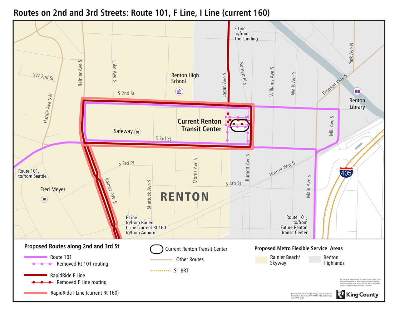 Map of proposed changes for 2nd and 3rd Street routes