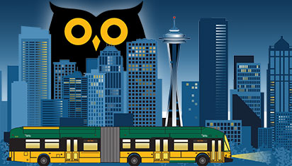 Woman looking up Night Owl route on her mobile device at night