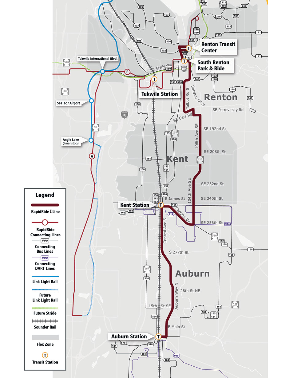 RapidRide I Line route map
