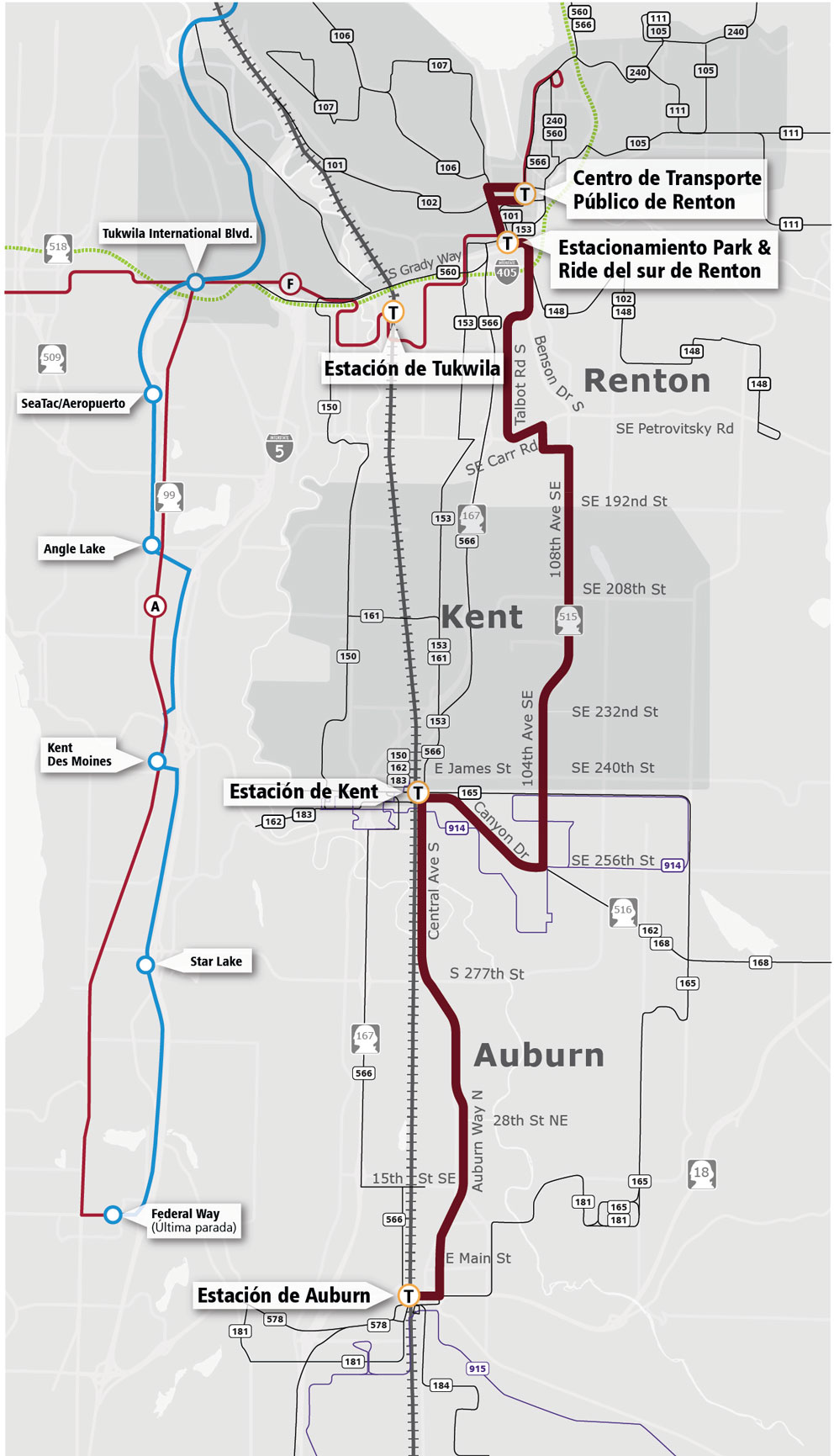 Mapa de ruta de la línea I de RapidRide