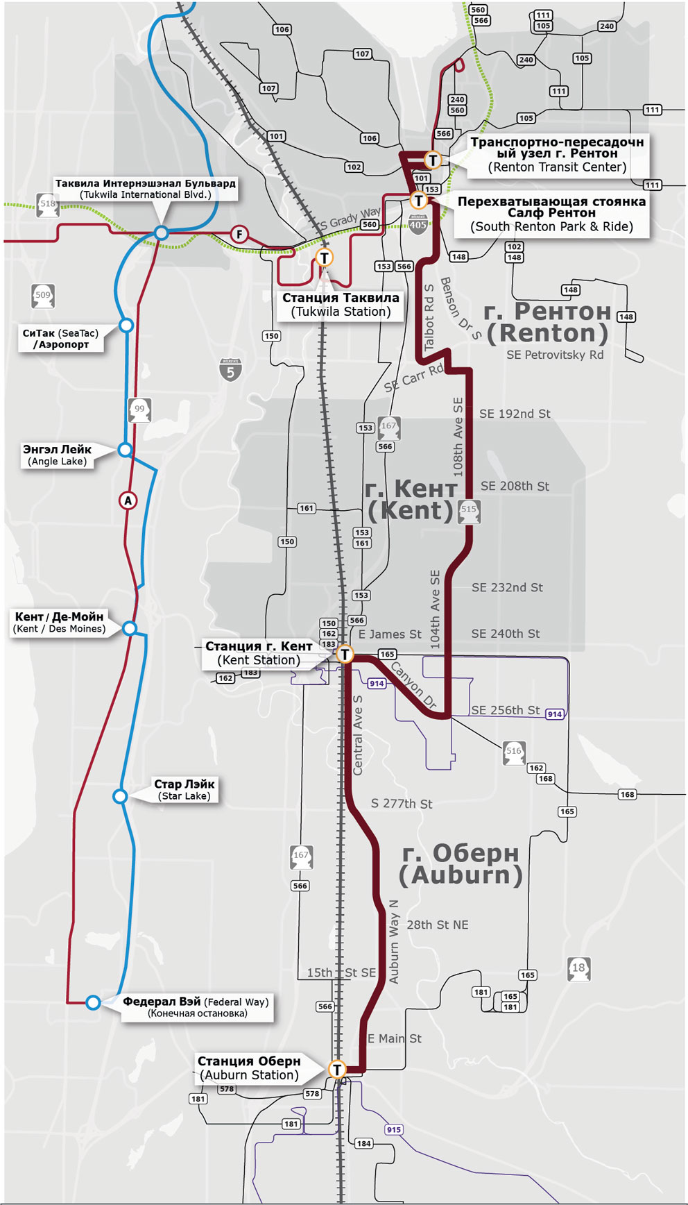 Линия I RapidRide: карта маршрута