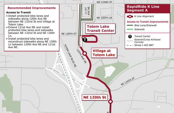 Segment A: Recommended route section showing the various Access to Transit Improvement Areas