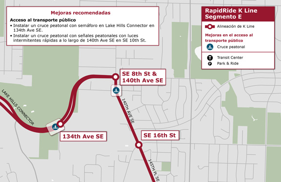 Segment E: Sección de la ruta recomendada que muestra las distintas zonas destinadas a mejorar el acceso al transporte público