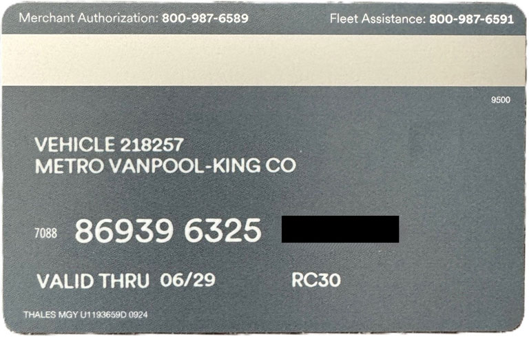 On the back of the card, you will find the vehicle number, card number and expiration date.
