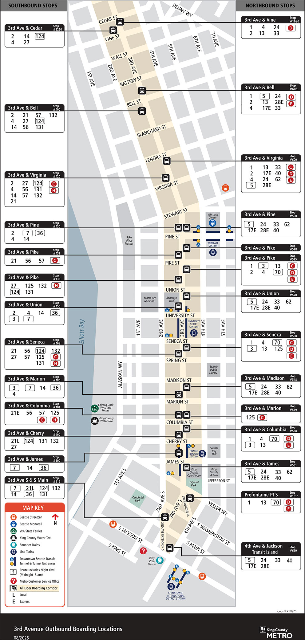 Map showing 3rd Avenue boarding locations