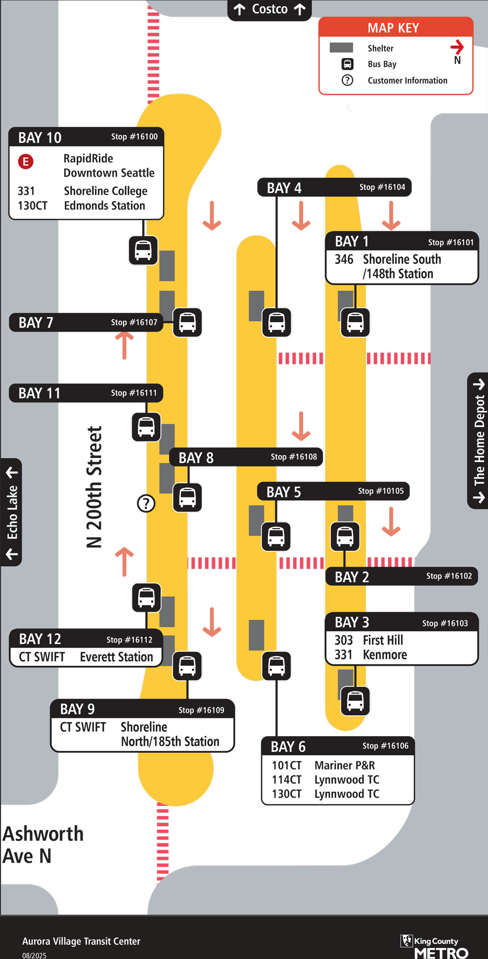 Map showing Aurora Village Transit Center boarding locations