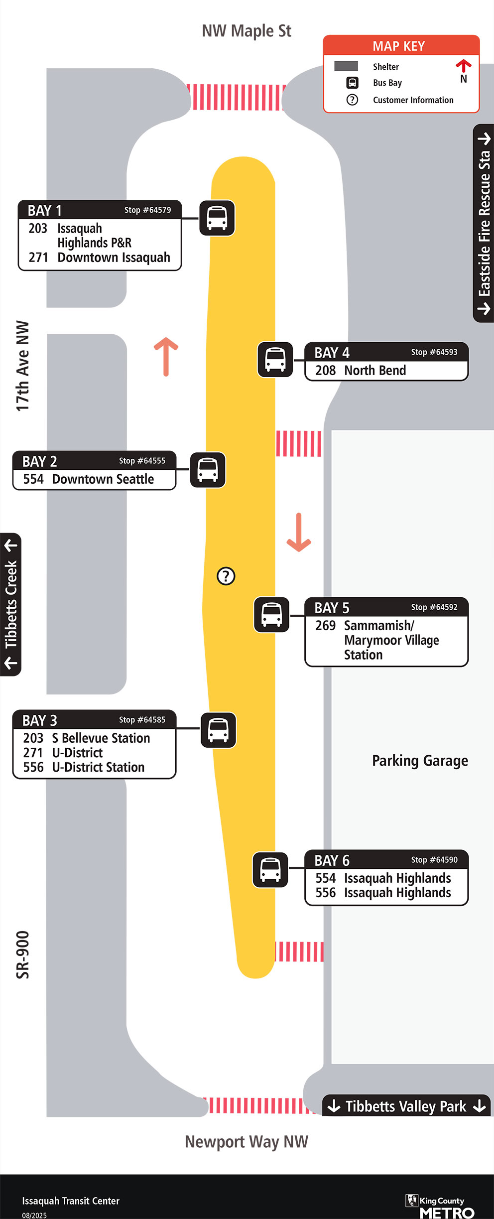 Map showing Issaquah Transit Center boarding locations