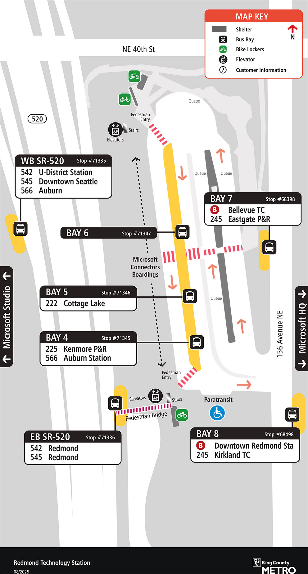 Map showing Redmond Technology Station boarding locations