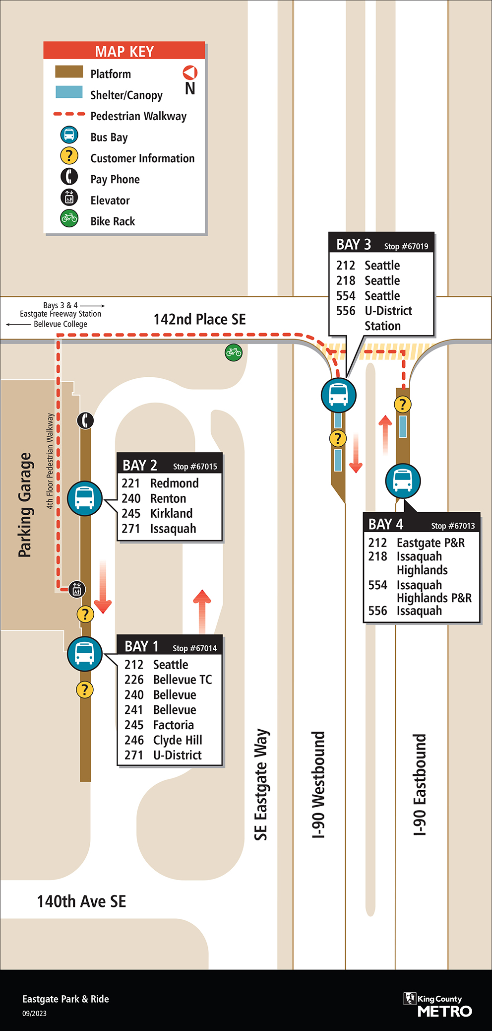 Map showing Eastgate Park & Ride boarding locations