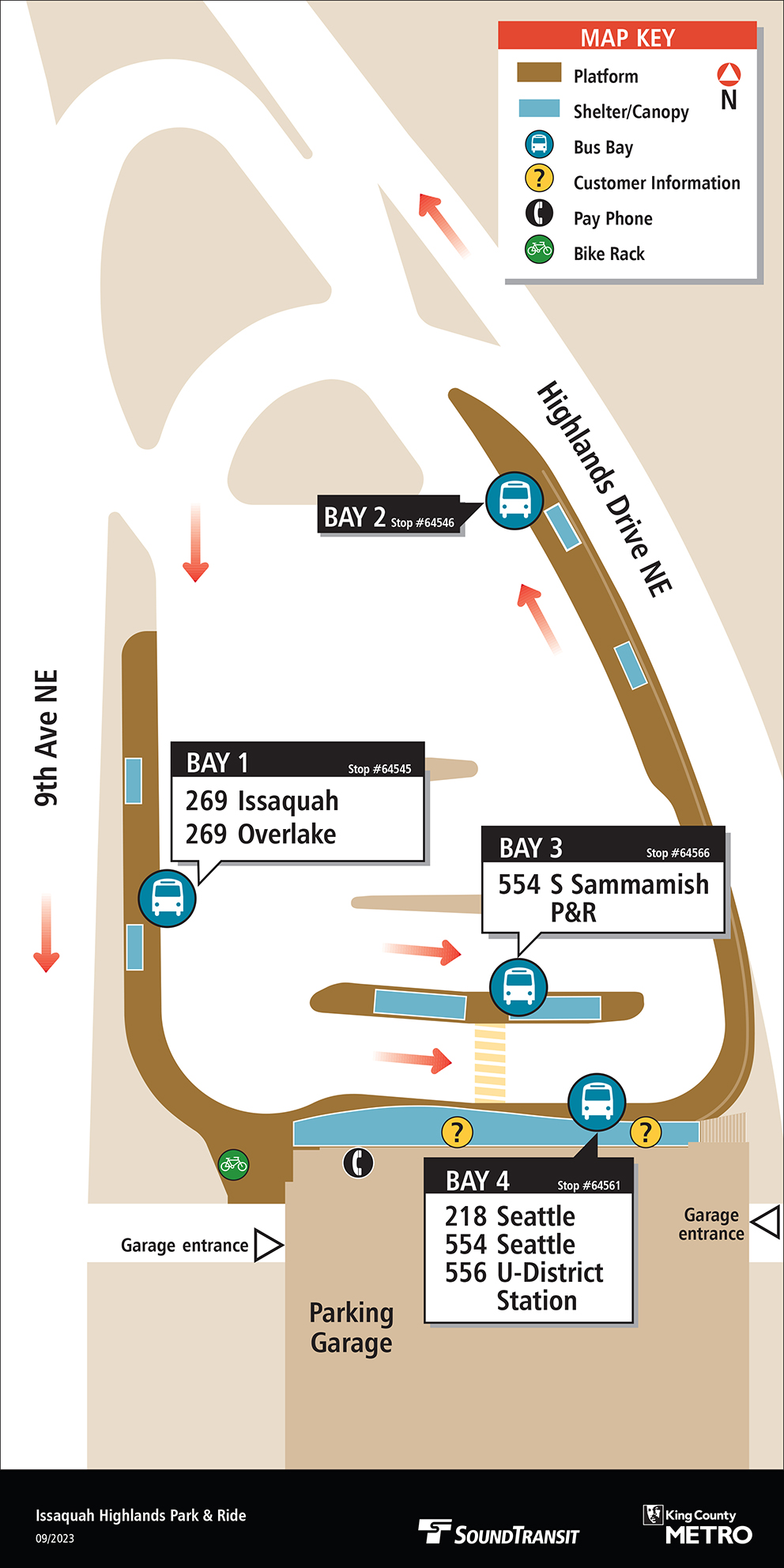 Map showing Issaquah Highlands Park & Ride boarding locations